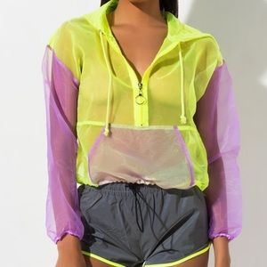 AKIRA- NEON YELLOW LAVENDER sheer hoodie